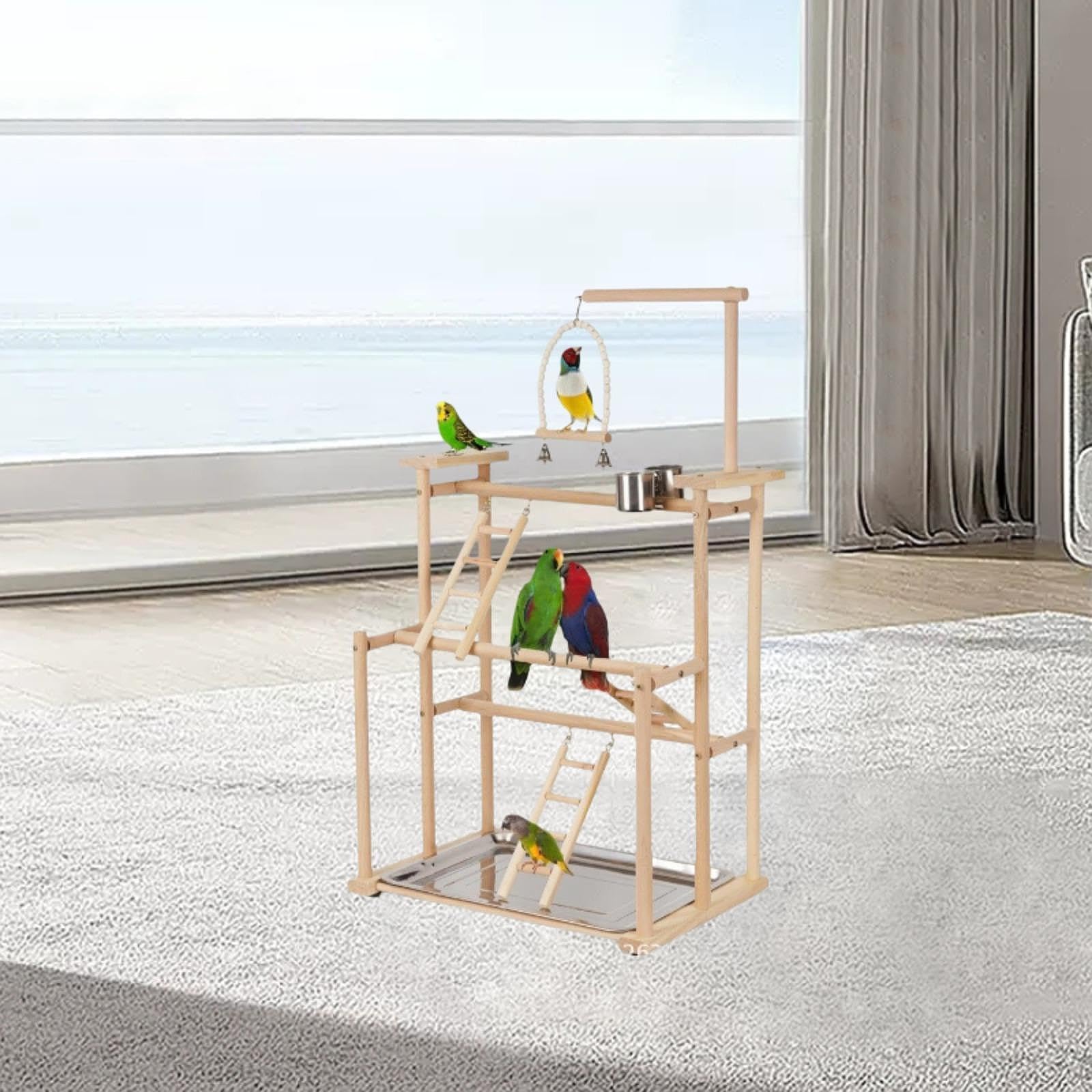 Robusto supporto per uccelli in legno per parco giochi per pappagalli, centro attività per coinvolgere i compagni pennuti, inseparabili quotidiani,
