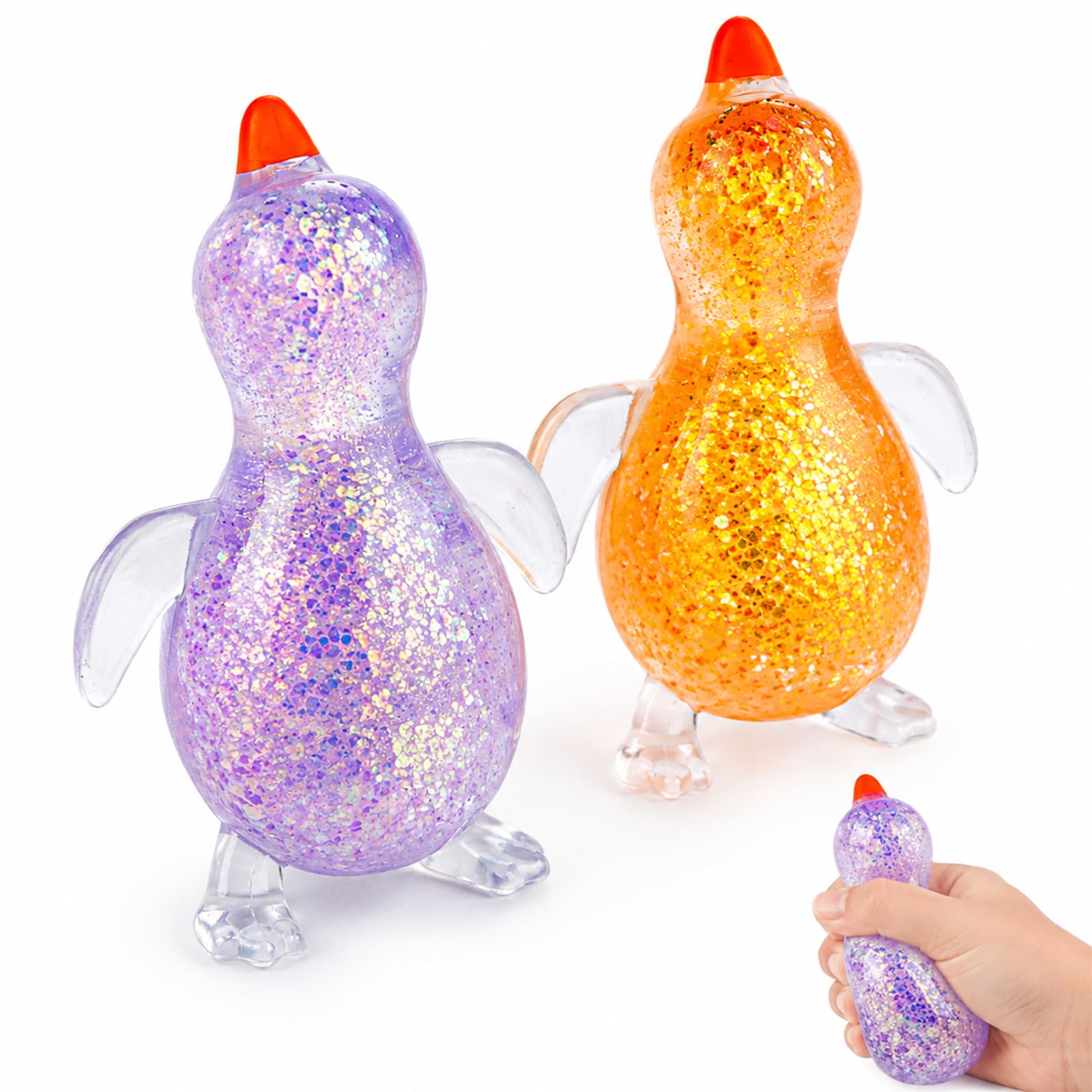 2PCS Duck Squishy, Cute Squishy Duck, Two-Piece Set with Purple and Orange Ducks for Office Home and Travel Use