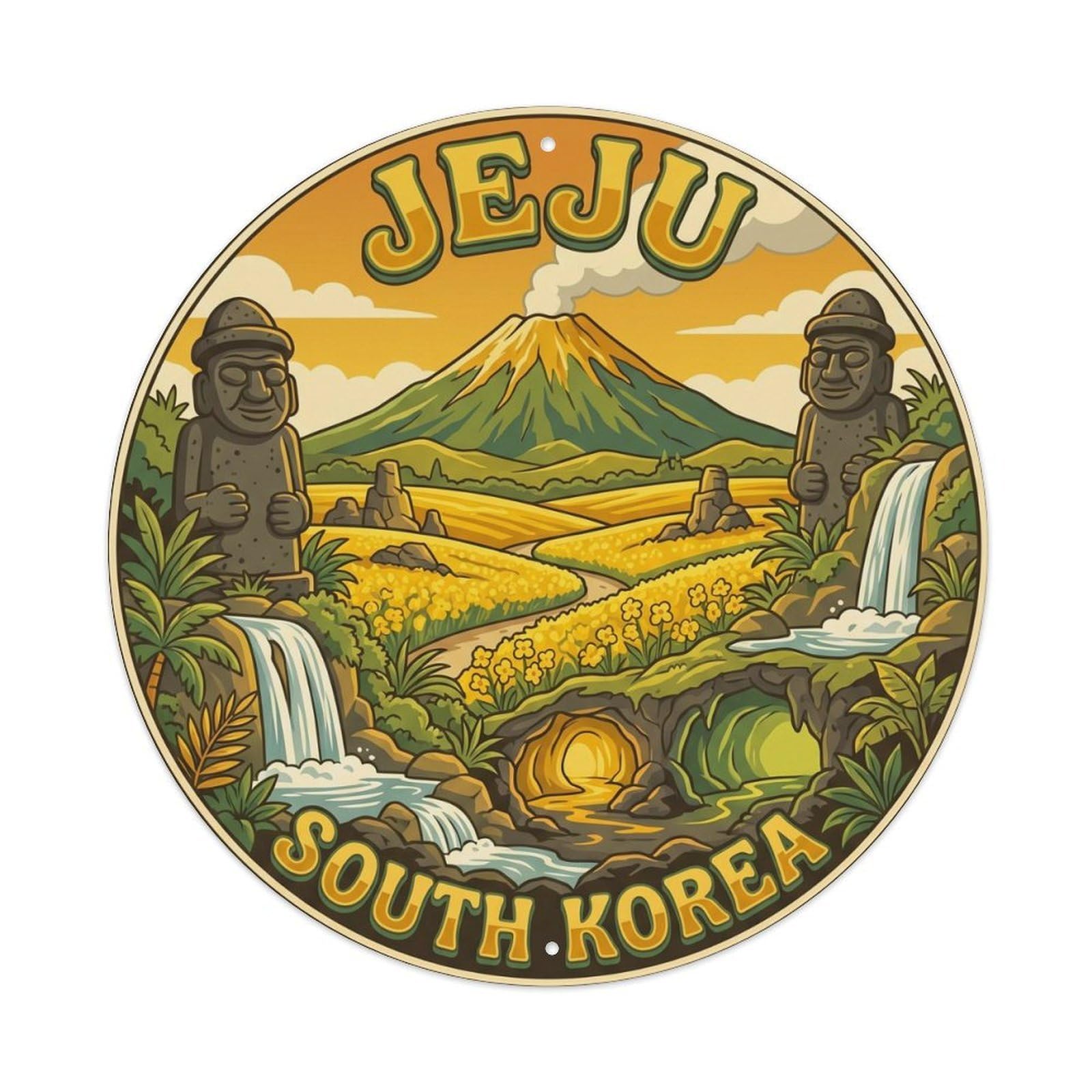 Yrnq 8X8inch Vintage Style Vintage Travel Jeju South Korea Volcano Metal Tin Sign