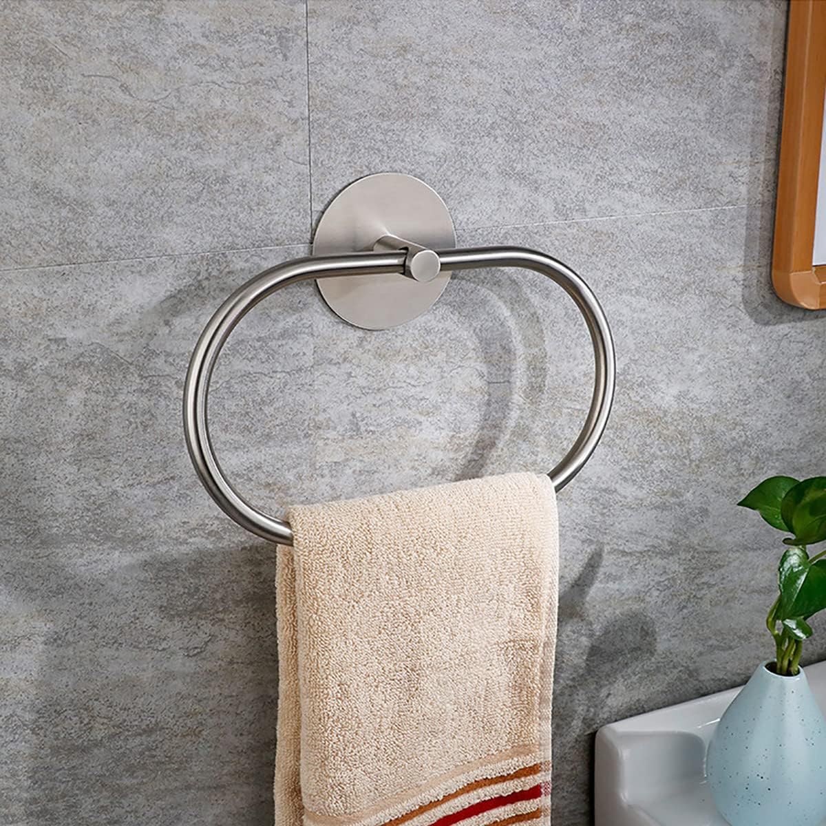 KITSEDIT Towel Ring Self Adhesive No Drill Hand Towel Holder for Bathroom SUS 304 Stainless Steel Brushed Nickel(Silvery)