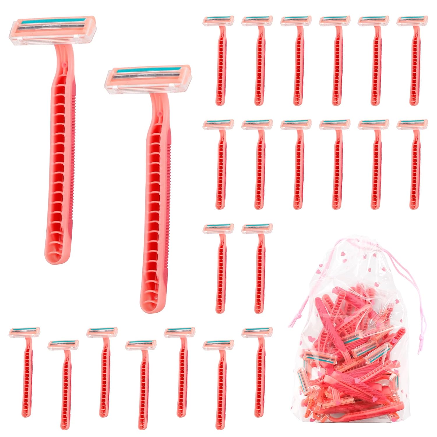 Disposable Razors for Women, Pink Stainless Steel Razor Blades with A Drawstring Storage Bag, Multipurpose Manual Shave Bulk, Can Be Used in Bathing Hotel Travel Camping Home(50 Count)