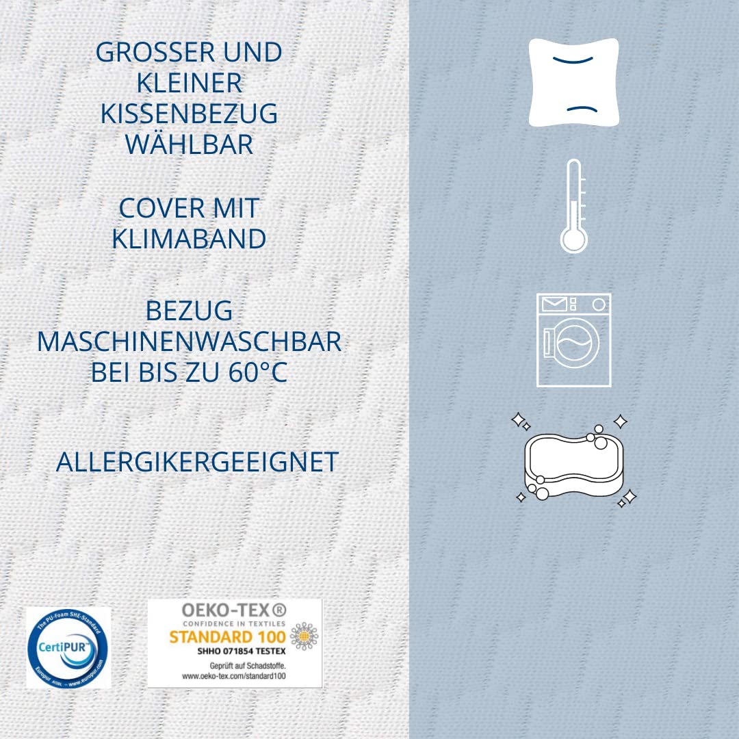 Genius eazzzy Schaumkissen 40x80 cm Höhe 10cm - Nackenstützkissen mit 2 Härtegraden + kühlender Gelschaum - Schlafkissen für Seiten- Rücken- & Bauchschläfer | im Doppelpack