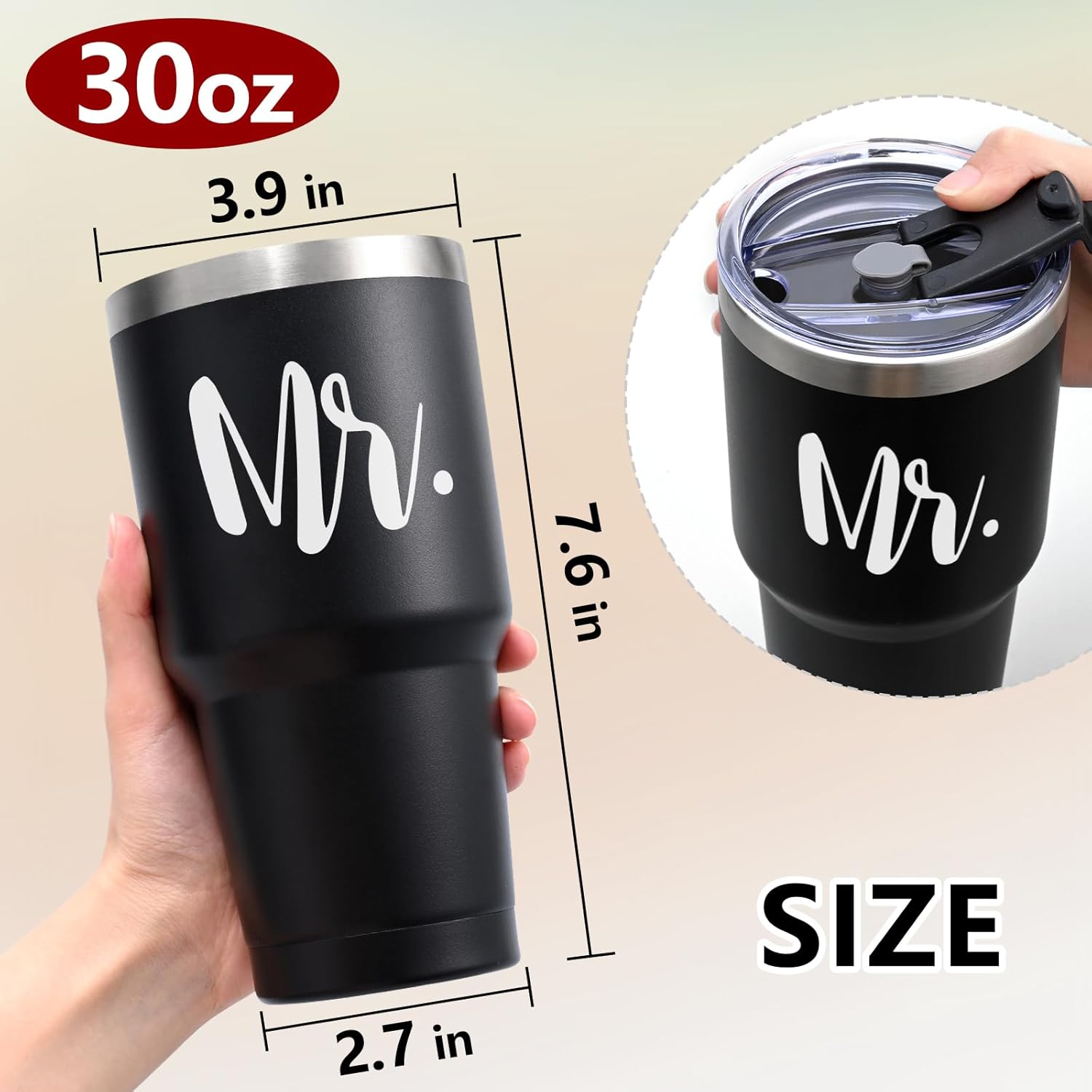 Lifecapido Mr & Mrs Stainless Steel Travel Tumblers Set, Wedding Gifts for Couples - His & Her Gifts, 30oz, Black & White - Image 3