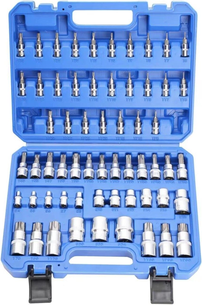 Y&Y Decor Bit Socket Set - 60 Pc Steel Star Bit Set Tamperproof, Torx Plus, and External Torx Socket Set with Case