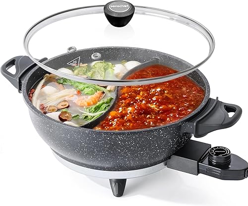 TWIN™ Electric Hot Pot with Divider | EvenHeat Cast Aluminum Non-Stick Pot for No-Spot Cooking | 1500W Fast Heating | Dual-Flavor Shabu Shabu Pot