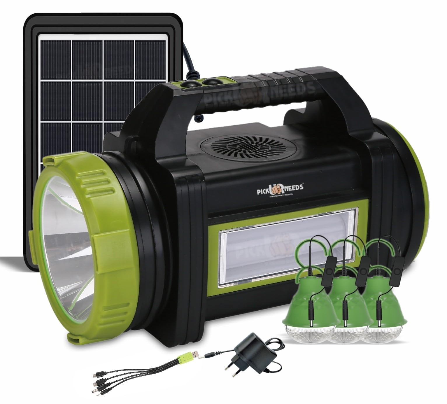 Pick Ur Needs Rechargeable 200W Portable Solar Inverter Kit Emergency Long Range Torch Light with Attach Fan, 3 Bulbs 6000mAh Battery-image-38