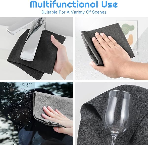 YUDANSI Magic Glass Cleaning Cloths – Streak-Free, Reusable & Highly Absorbent Microfibra Cloths for Windows, Mirrors & Stainless Steel (Grey) - 3