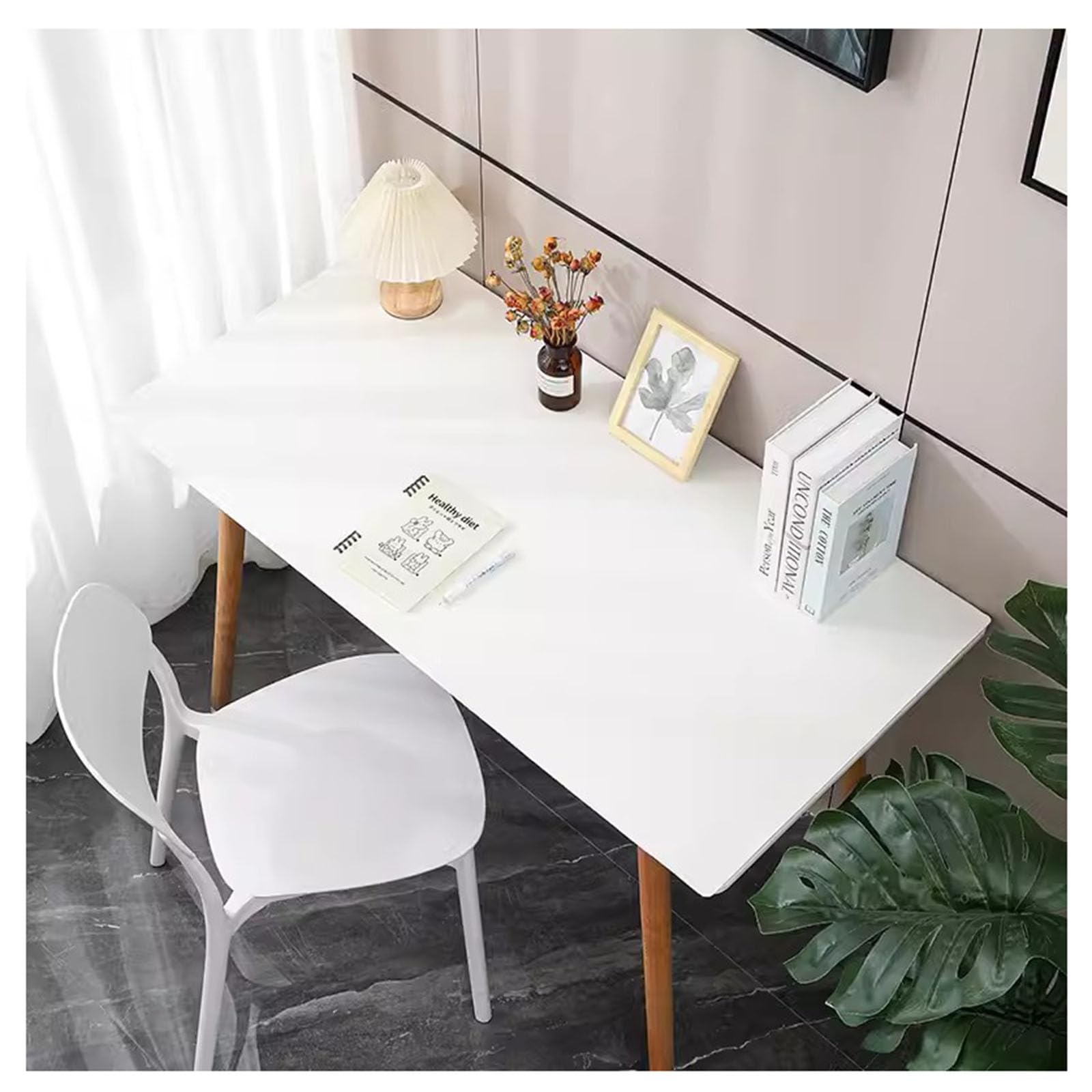 Tappetino da Ufficio Scrivania Pelle, Impermeabile Tovaglie Ecopelle, Tappetino Mouse Grande Antiscivolo, Sottomano Scrivania Bambini per Protezione Gli Occhi, Tappetino da Tavolo(90×180CM,White)