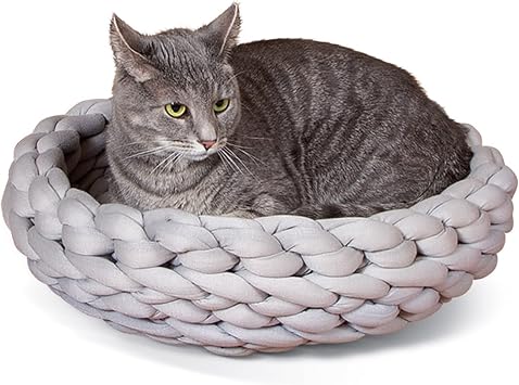 K&H Pet Products Knitted Cat Bed, Round Flexible Pet Bed Gray 17 X 4 Inches