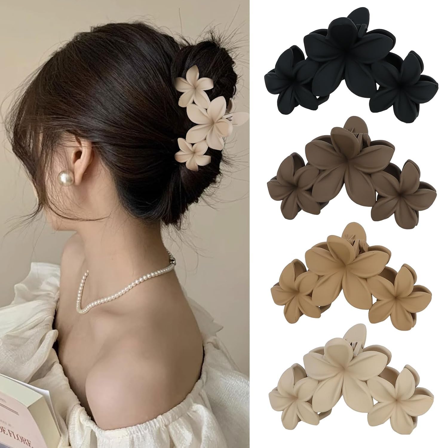 ANNA CREATIONS Korean Fashion Flower Matte Hair Claw Clip for Thick & Thin Hair Premium Strong Hold Hair Clutcher Hair Accessories Clutches for Women & Girls Pack of 4 Pcs-image-27