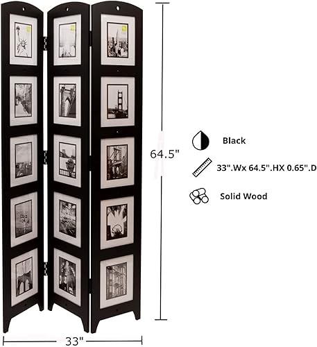 Miniatura 8 de Kiera Grace Divisor de habitación y pantalla de privacidad para collage de fotos de 3 paneles, marcos de fotos con capacidad para 15 fotos de 5 x 7