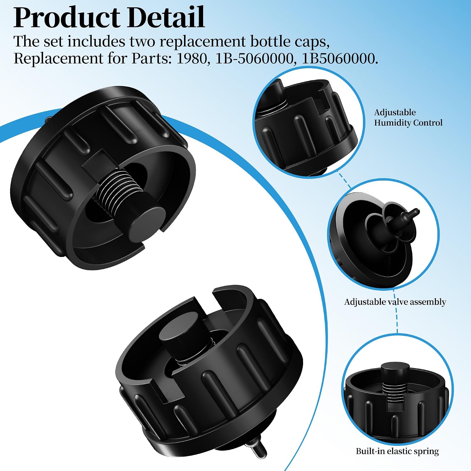1980 Humidifier Replacement Bottle Caps with Valve Assembly Compatible with Essick-Air AIR-Care Alliance, Credenza and Executive 400, 600, H12 Series Humidifiers - 2 Pack
