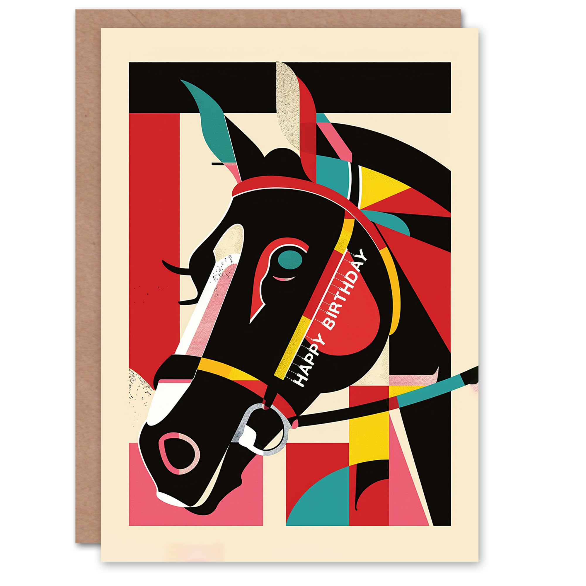 Artery8 Grand National Horse Racing Art Deco Style For Him Man Birthday Card