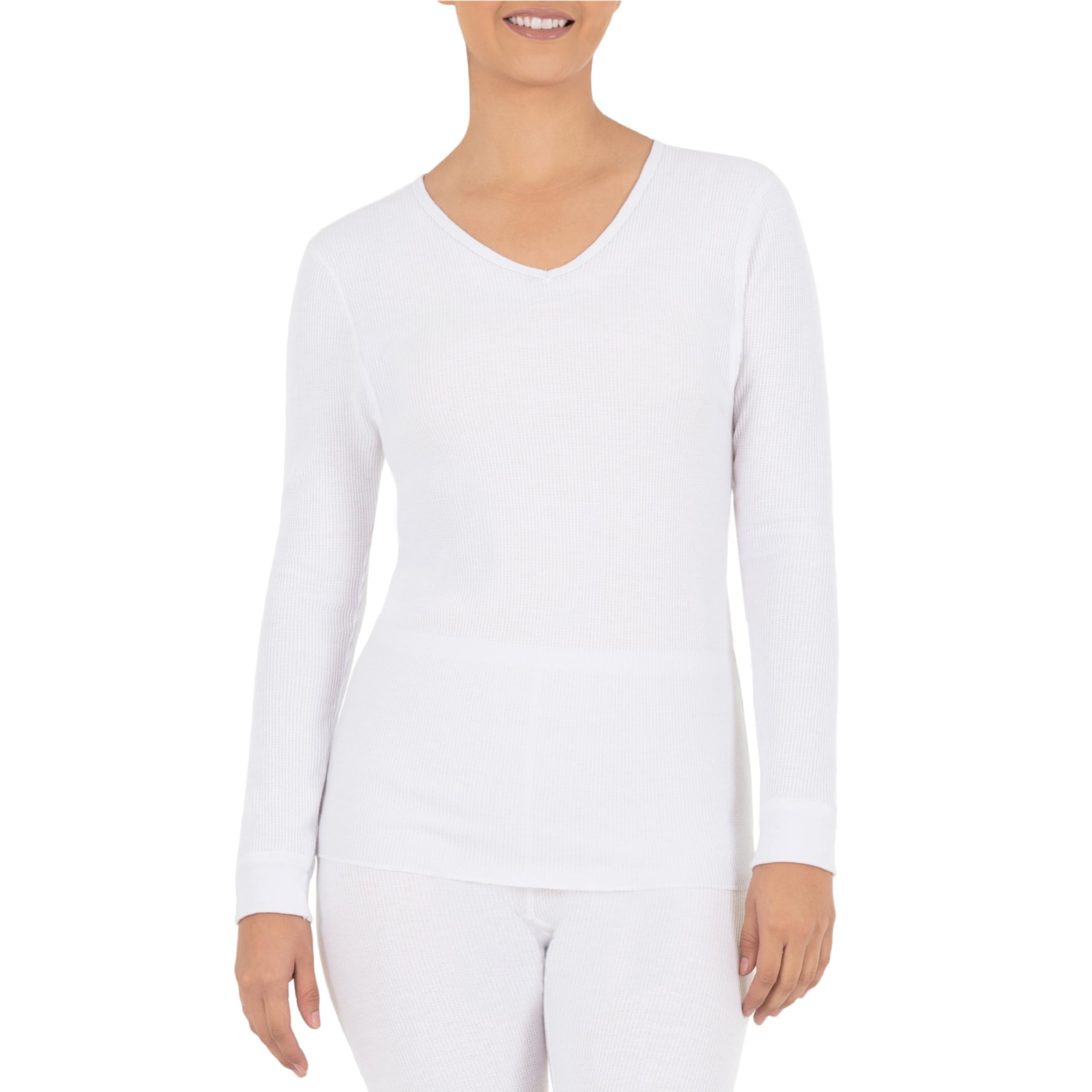 Fruit of the Loom Women's Micro Waffle Thermal V-Neck, White, Large