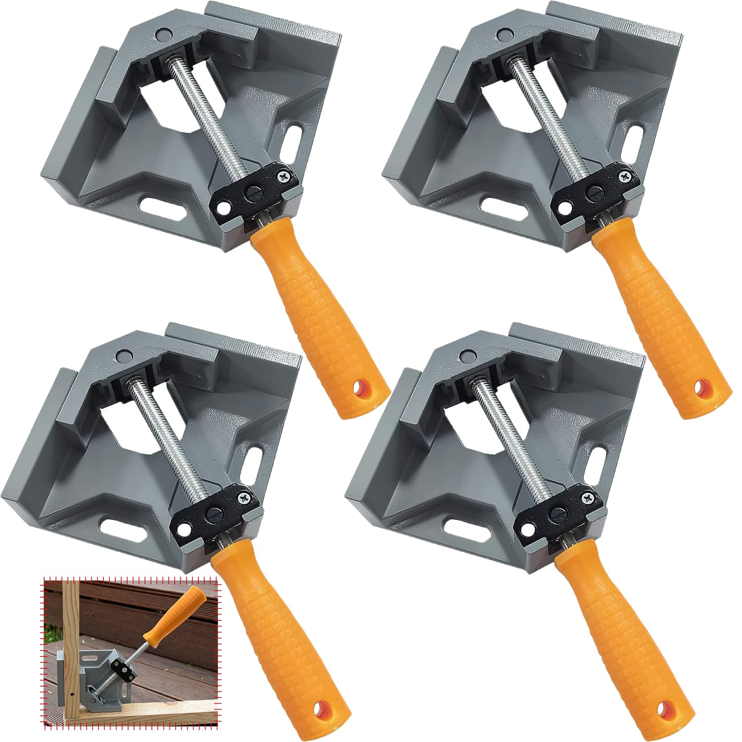 4 Pcs Serre Joint Angle 90 °, Etau D'angle Alliage d'Aluminium, Pince de Soudage d'angle avec Mâchoire Pivotante Réglable, pour Outils Menuisier, Soudage de Charpentier Gris (4 pcs)