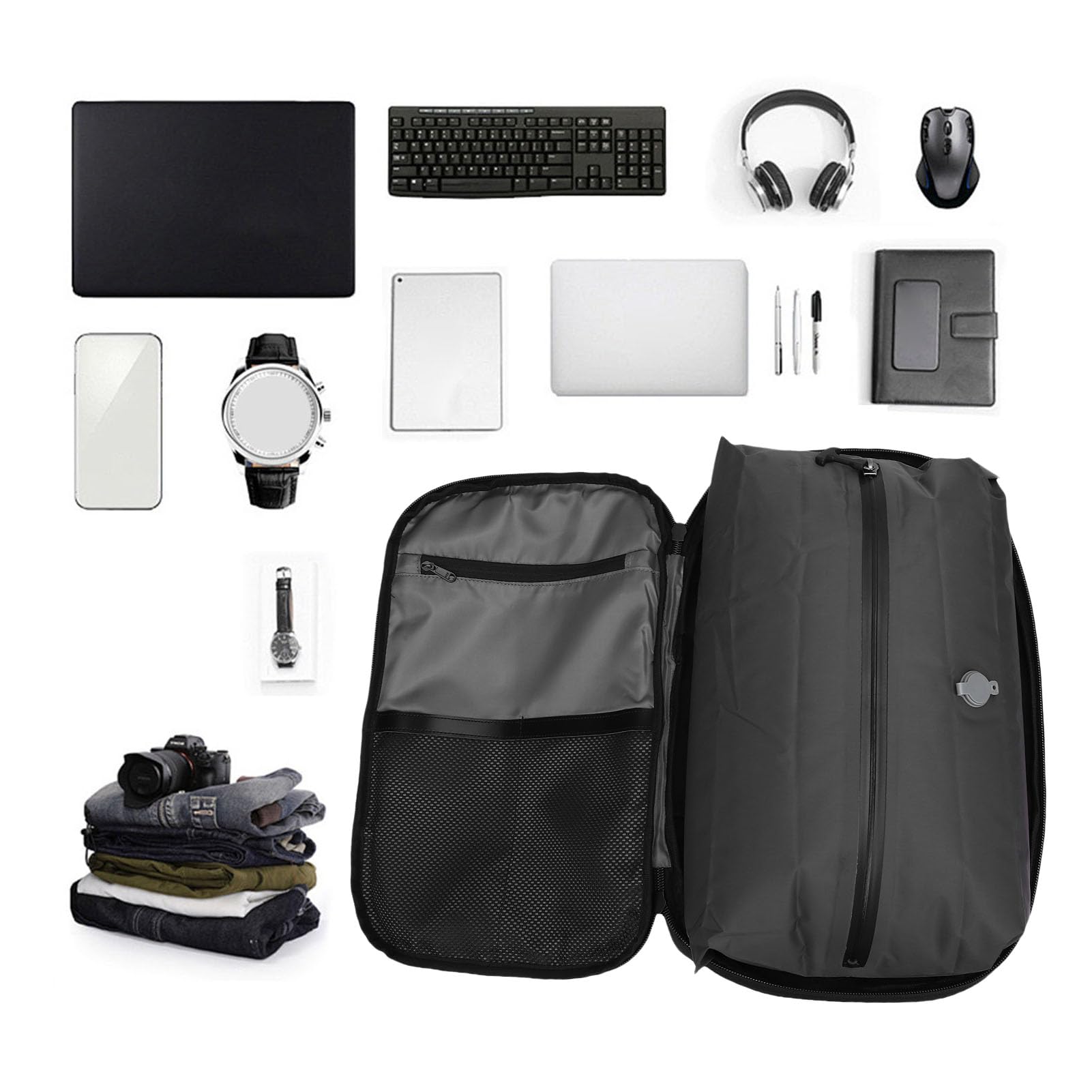 Dpofirs Mochila de Mano Expandible a Prueba de Agua y Compresión Al Vacío con Cerradura para Viajes de Negocios, Material de Tela Oxford, Capacidad de 25-60L