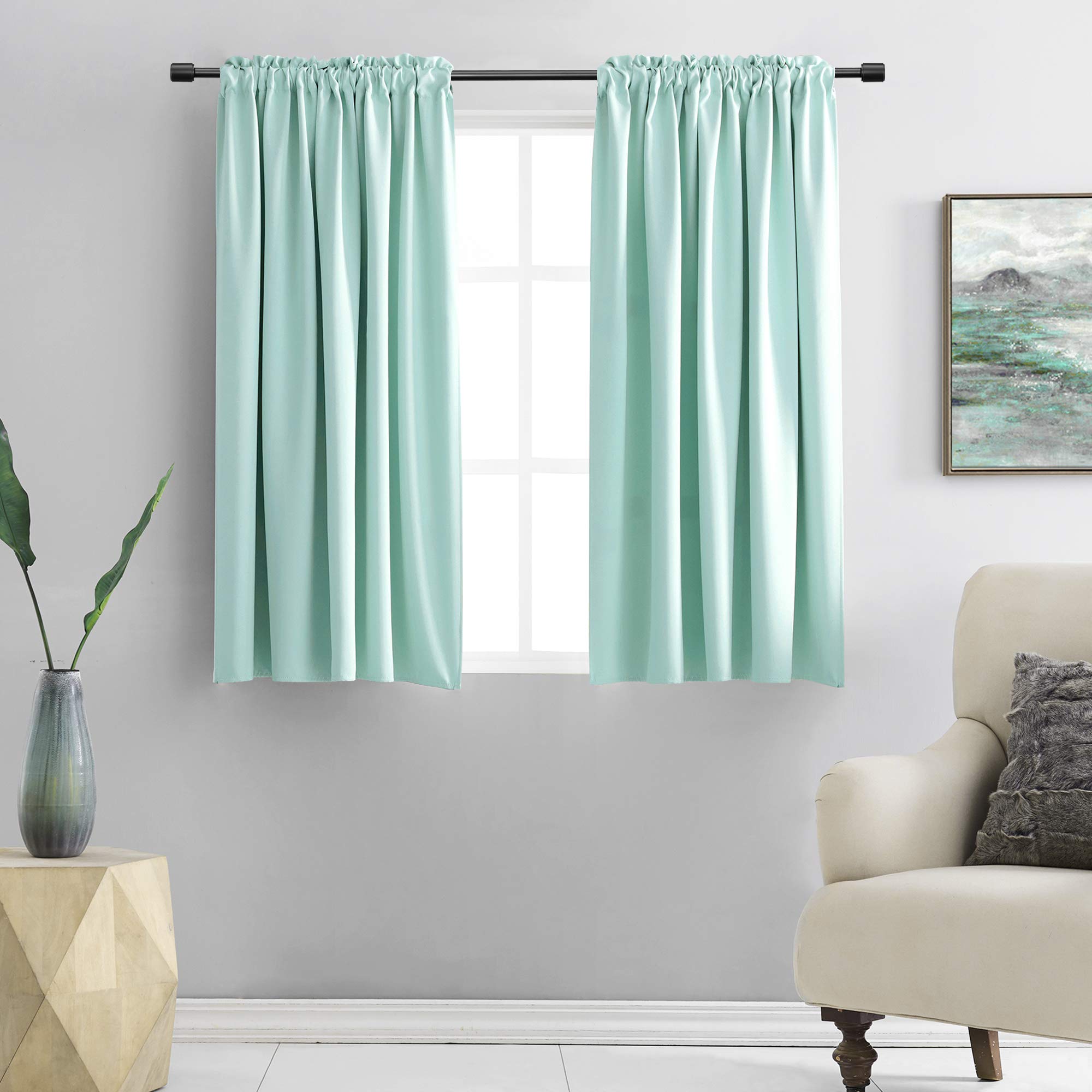 DONREN Aqua Color Curtains for Bedroom - Blackout Thermal Insulated Room Darkening Rod Pocket Curtains for Living Room (42 by 45 Inch,2 Panels)