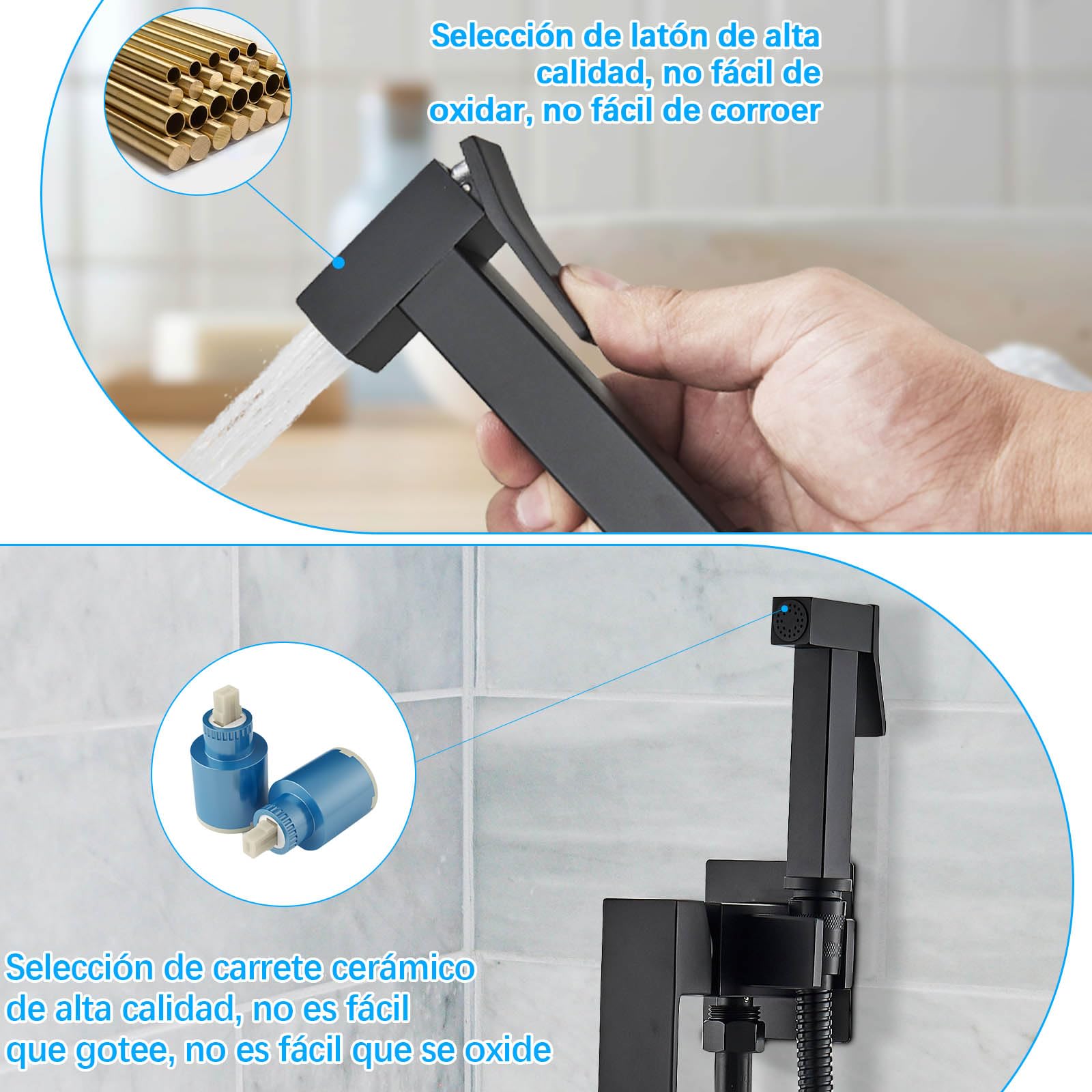 Pulverizador de Bidé para Inodoro, Portatil para Kit Ducha de Lavabo Bidet con Manguera WC,Multifunción Pulverizador,Monomando Agua Fría y Caliente,Negro