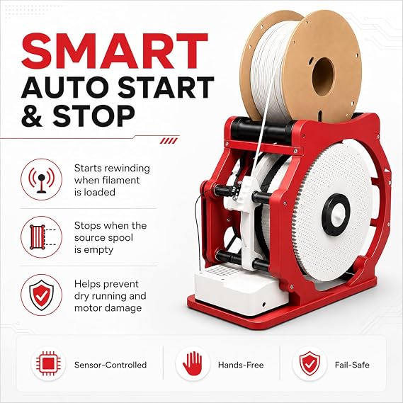 3D Filament Extruder Machine Filament Respooler, Automatic Electric Spool Winder Fast 5-Min Rewind, Compact Portable Design, Overload Safety Protection for Workshop Outdoor 3D Printing (Red)