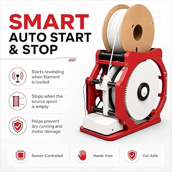 3D Filament Extruder Machine Filament Respooler, Automatic Electric Spool Winder Fast 5-Min Rewind, Compact Portable Design, Overload Safety Protection for Workshop Outdoor 3D Printing (Red)
