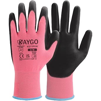 Kaygo KG11PF 12 Pairs Work Gloves for Men Women PU Coated