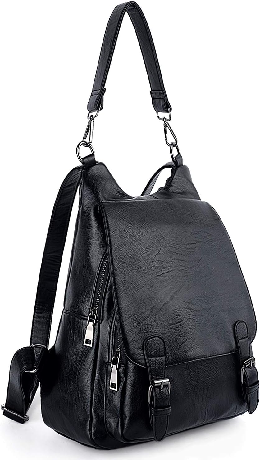 UTO Women Backpack for Mother Mum Ladies Rucksack Bag Shoulder Handbag Flap-cover Anti Theft Synthetic Leather Black