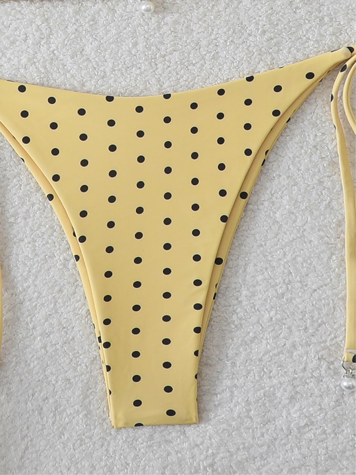 Bikini Donna Polka DOT Set Perla Dettaglio Triangolo Stringa Costume da Bagno-Black-s