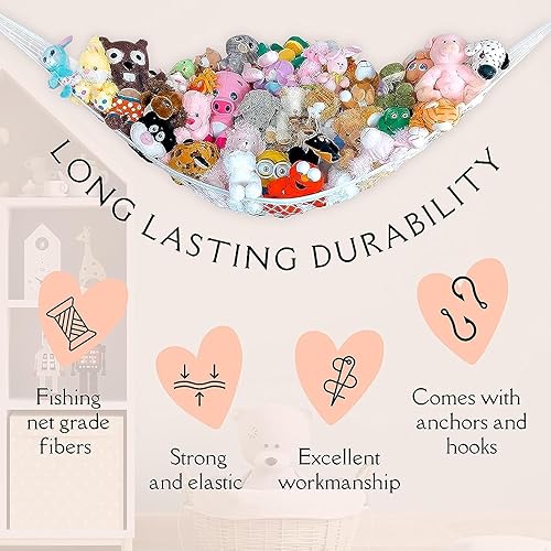 Miniatura 5 de Lilly's Love Hamaca de red de almacenamiento de animales de peluche, organizador colgante para guardería, hamaca gigante extra grande "STUFFIE Party