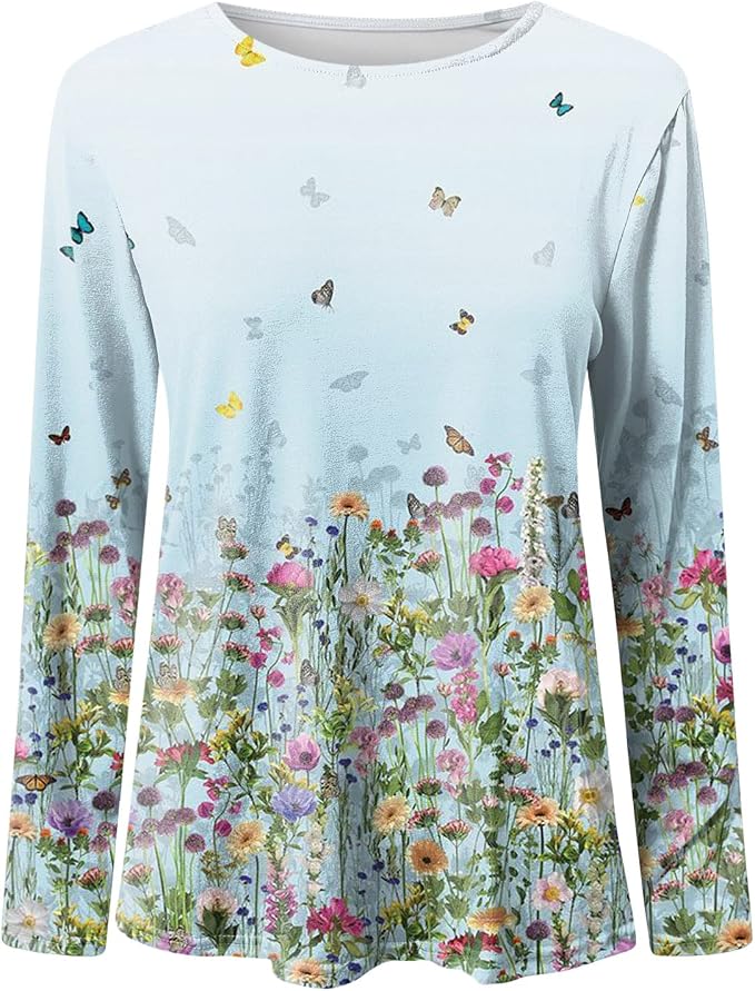Blusa Donna Casual Con Ricamo Floreale, Manica 3/4, Cotone - T-Shirt Loose Pullover - 2