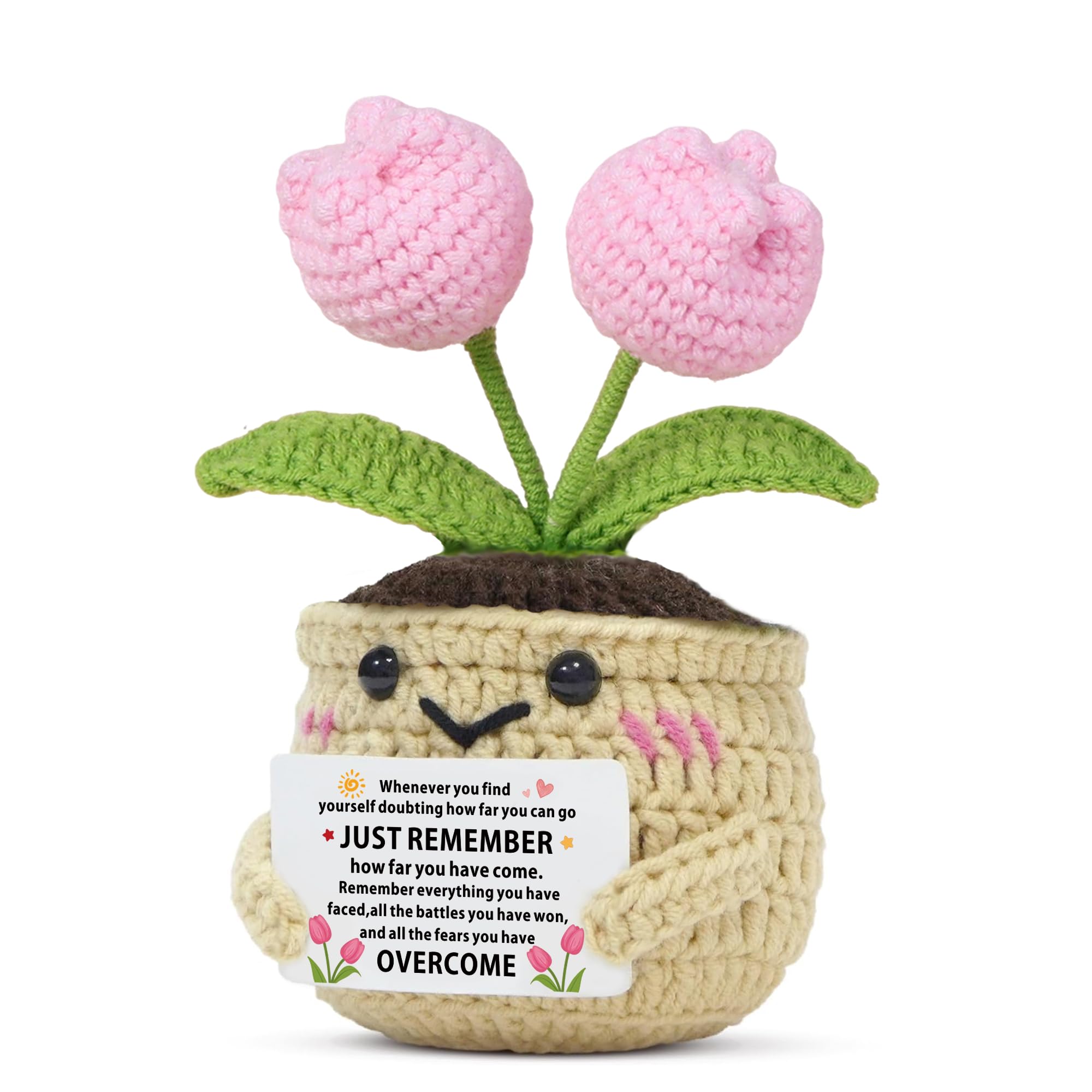 QMVMV Handmade Crochet Tulip Encourage Gifts for Women Motivational Gifts from Depression Surgery Suicide Addiction Alcoholics Sobriety Present for Cancer Survivor Warrior Fighter Graduation Present
