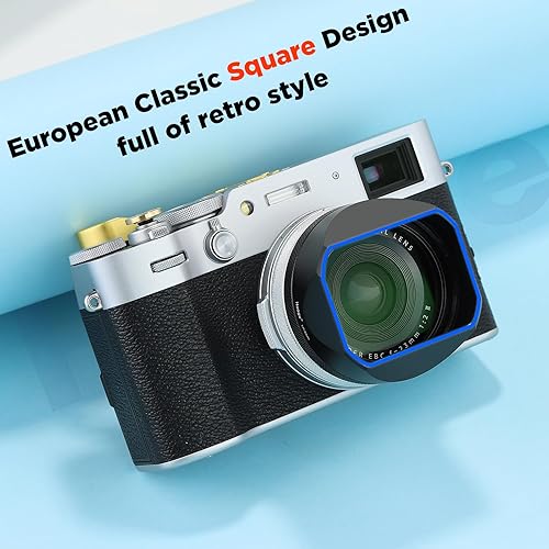 Miniatura 3 de Haoge Capota Cuadrada de Lente de Metal para Cámara Fuji X100VI Fujifilm FinePix X100V X100F X100 X100S X100T X70, Negra con Tapa y Kit de Anillo