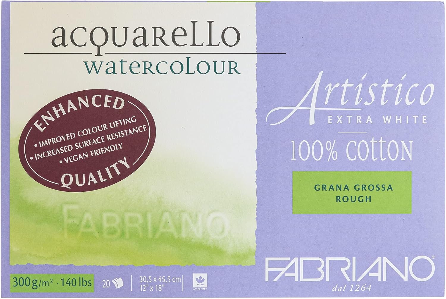 Fabriano Artistico Extra White Watercolor Block, 140 lb./300 GSM, Hot Press, 15 Sheets, 14" x 20"