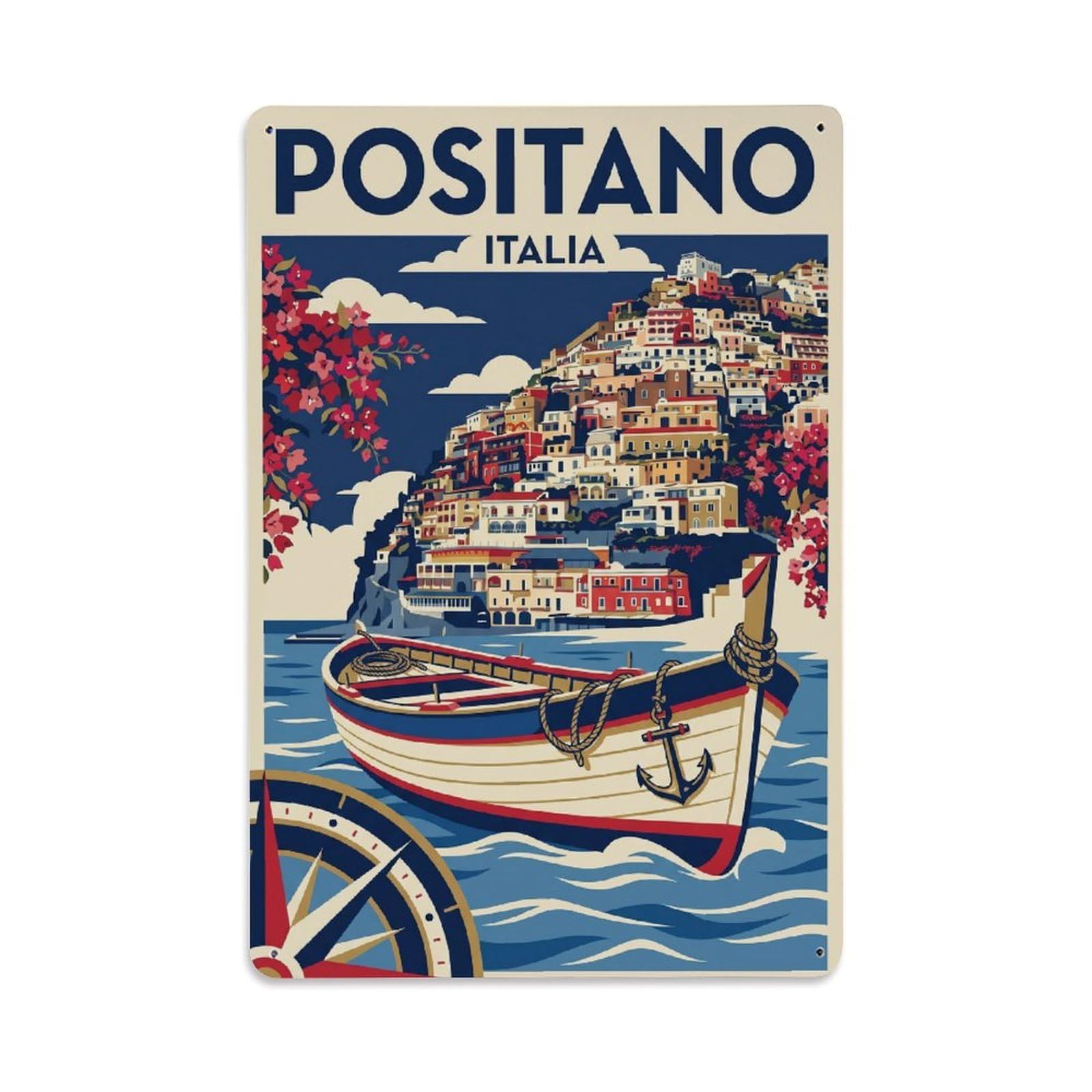Vintage Travel Positano Italy Smoke Metal Tin Sign Plaque Wall Decor for Cafe, Club Bar, Office, Garden Metal Poster 8x12Inch