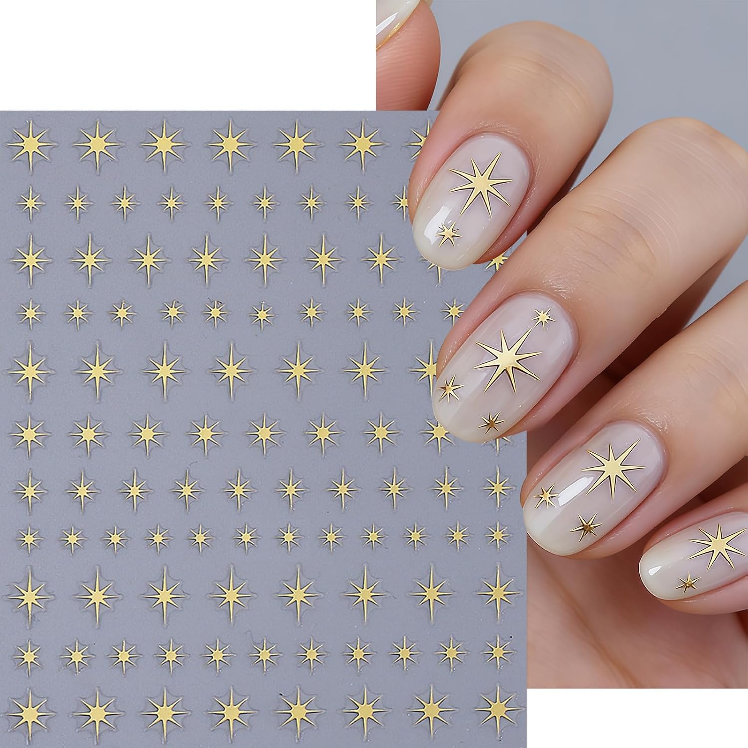 6 Sheets Shiny Star Nail Stickers for Nail Art 3D Glitter Gold Silver Star Nail Decals Luxury Colorful Rhinestones Stars Nail Design Starlight Stickers Nail Supplies for DIY French Manicure Decoration