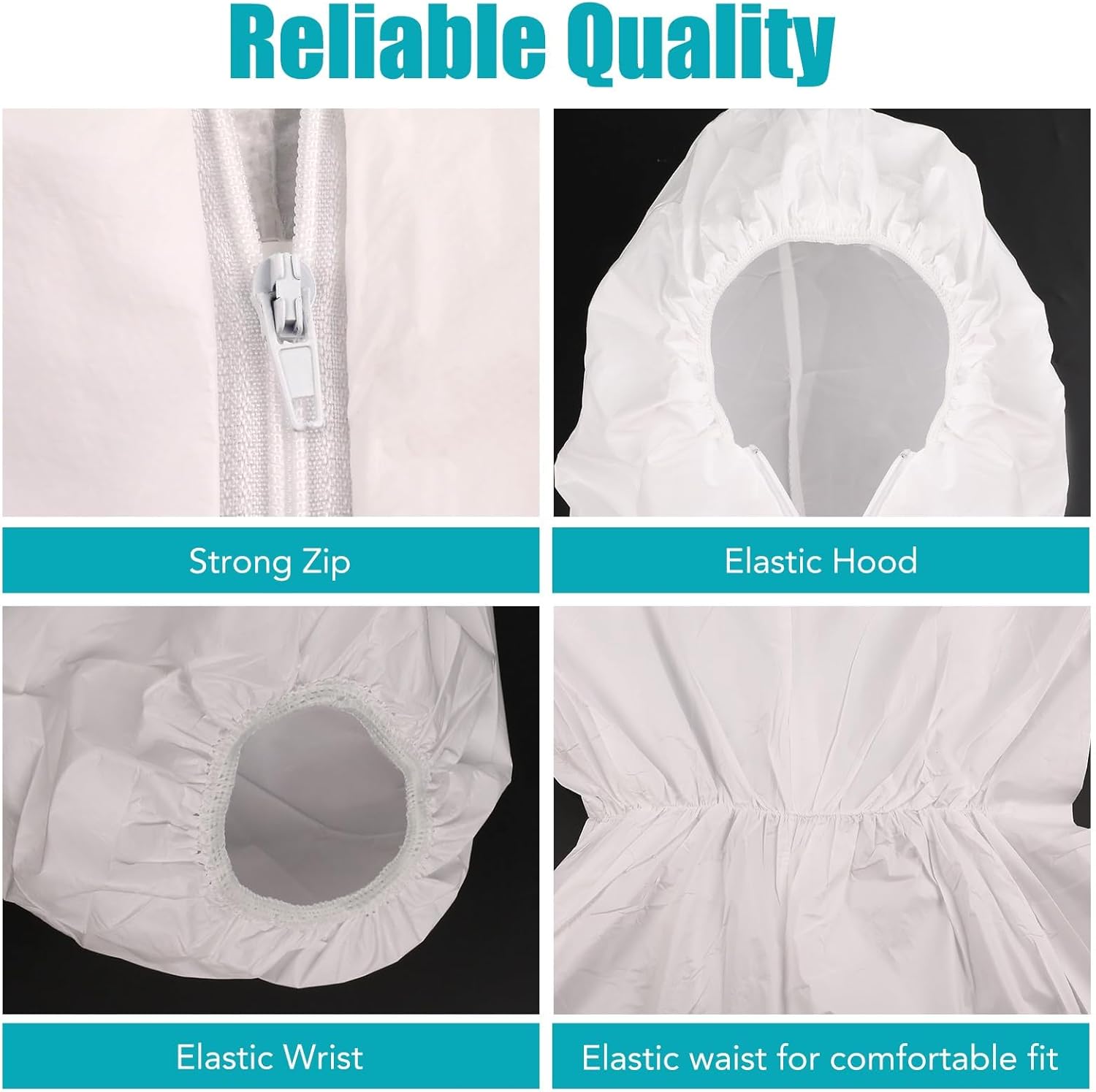 Hazmat Suits 5 Pack Disposable Protective Coveralls, with Elastic Wrists, Ankles and Hood, Available in 4 sizes - Image 3