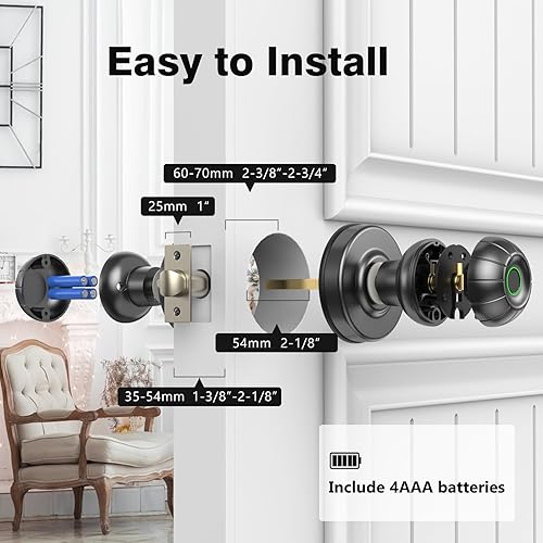 Miniatura 3 de SOOWAY Pomo de puerta inteligente  Cerradura de puerta con huella dactilar de acceso rápido Biométrico Perillas de puerta de entrada sin llave para