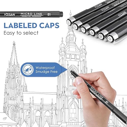 Miniatura 3 de YISAN Bolígrafos de escritura de punta ultra fina, 0.010 in, punta fina, sin sangrado, marcadores artísticos para dibujo, Biblia, manga, 6 unidades,