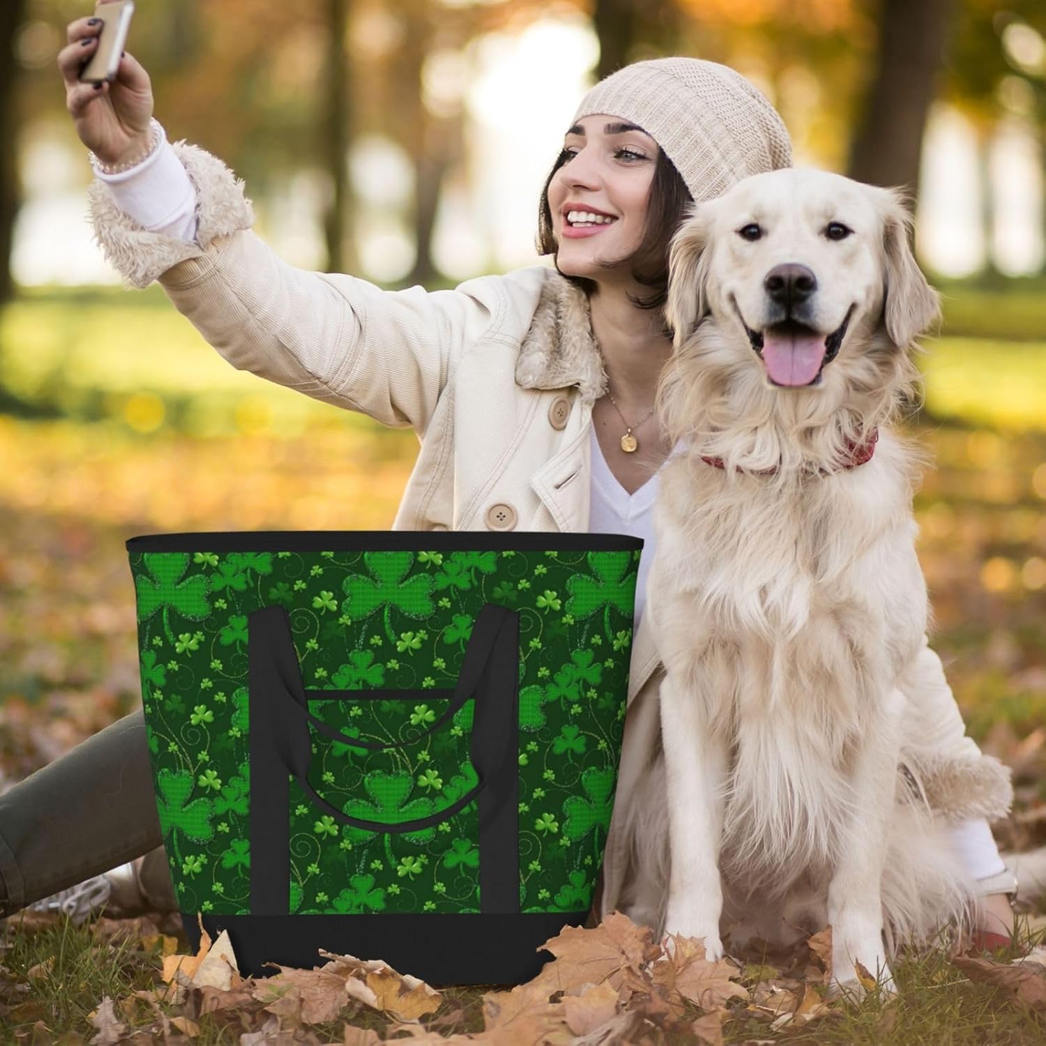 Background St Patrick'S Day Glitter Print Large Cooler Bag Tote Bag,Reusable Grocery Bag,Lunch Box Bag, For Picnic Beach Camping