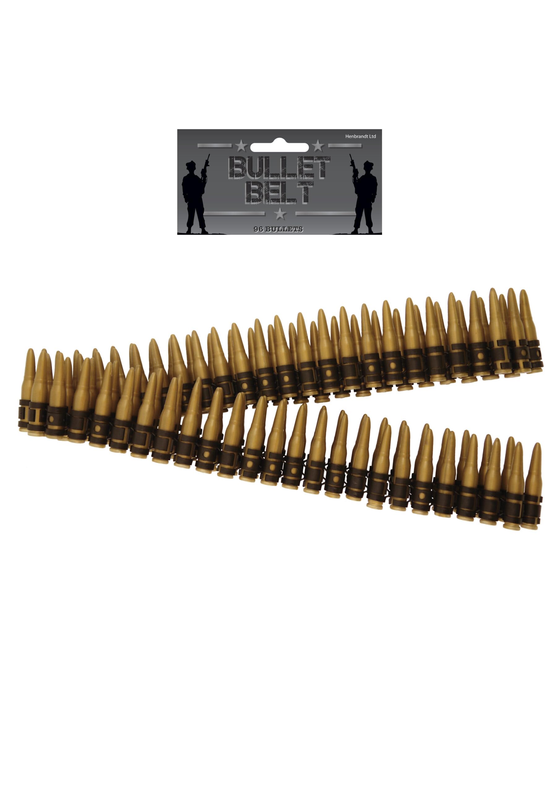 Henbrandt 12 x Adult Bullet Belt with 96 Bullets Army Soldier Cosplay Prop 162cm Bandolier Long Plastic Machine Gun Ammo Belt G.I. Action Commando Hero Unisex Fancy Dress Accessory for Men and Women — image 1