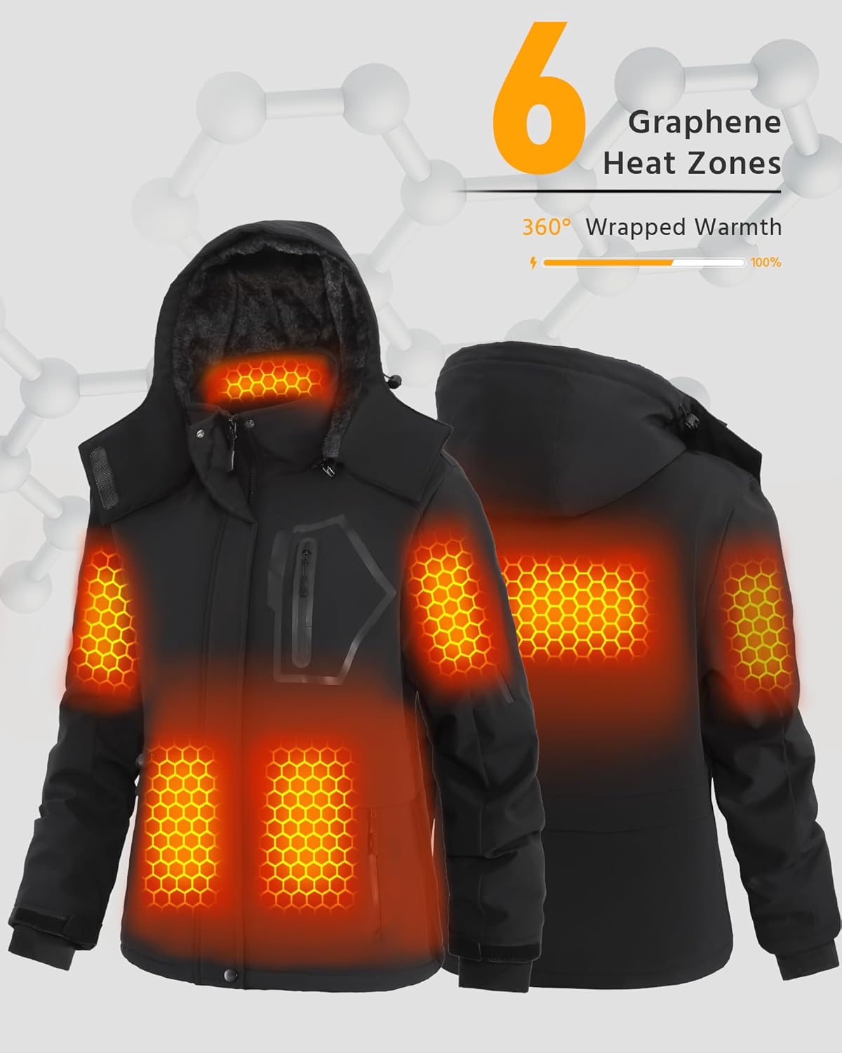 Wulcea Graphene Heated Jacket For Women 12V 18400mAh Fast Charge With Large Capacity - Image 5