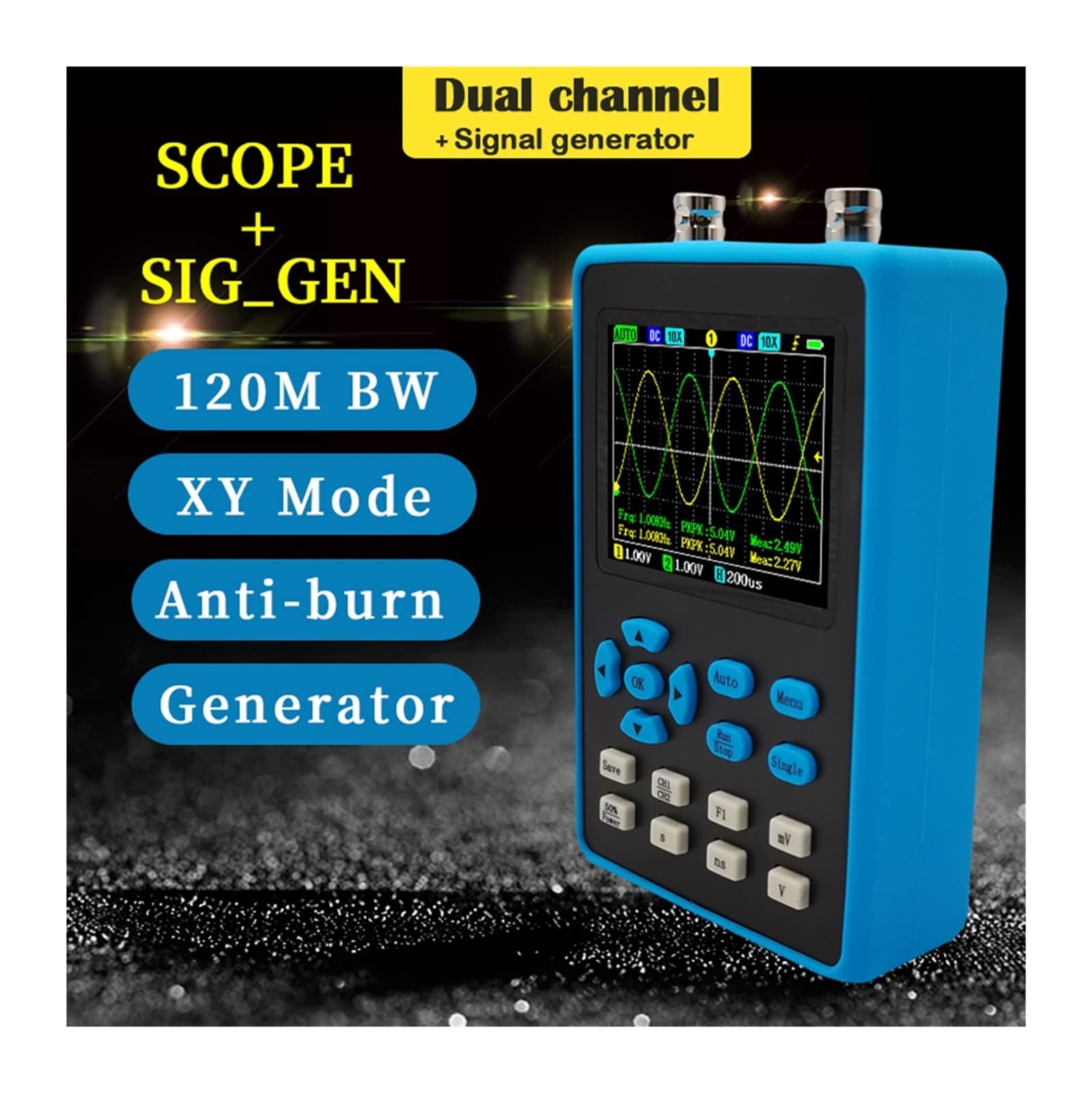 DSO2512G 120M Ancho de banda 500MSa/s DSO-TC2 Osciloscopio de doble canal 10mV Sensibilidad vertical mínima Análisis de espectro FFT Bricolaje y herramientas(DSO-TC2-2)