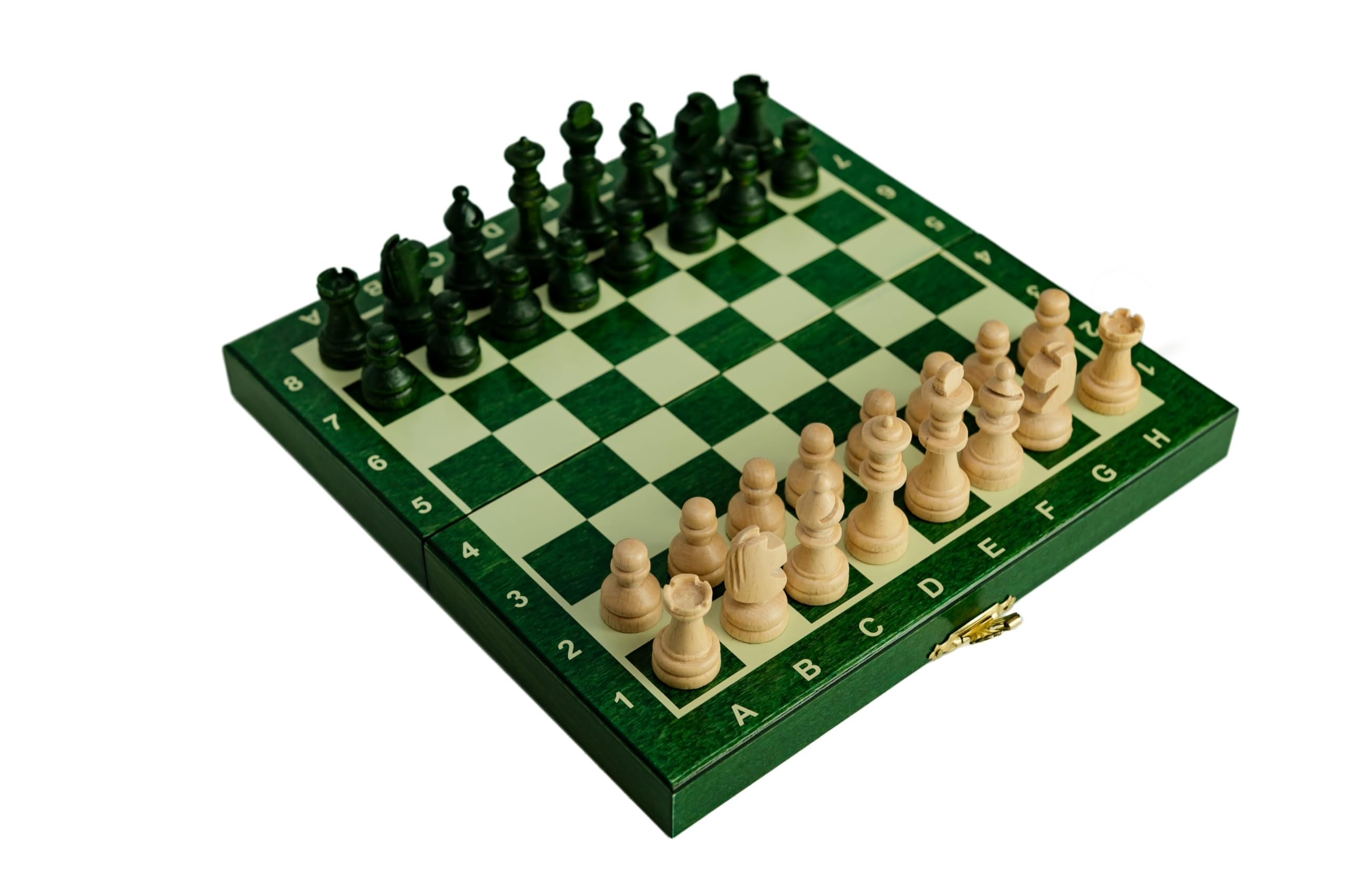 Lot d'échecs magnétiques en bois de 20 cm - Planche verte - Échecs de voyage pliable avec compartiment pour figurines