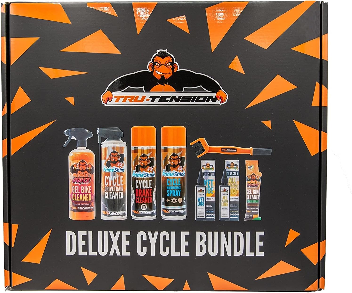 Tru-Tension Deluxe Cycle Bundle - Complete Bicycle Cleaning Solution with Bike Chain Cleaner, Disc Brake Cleaner, MTB Chain Lube, and Chain Cleaning Brush - All-in-One 6 Piece Set