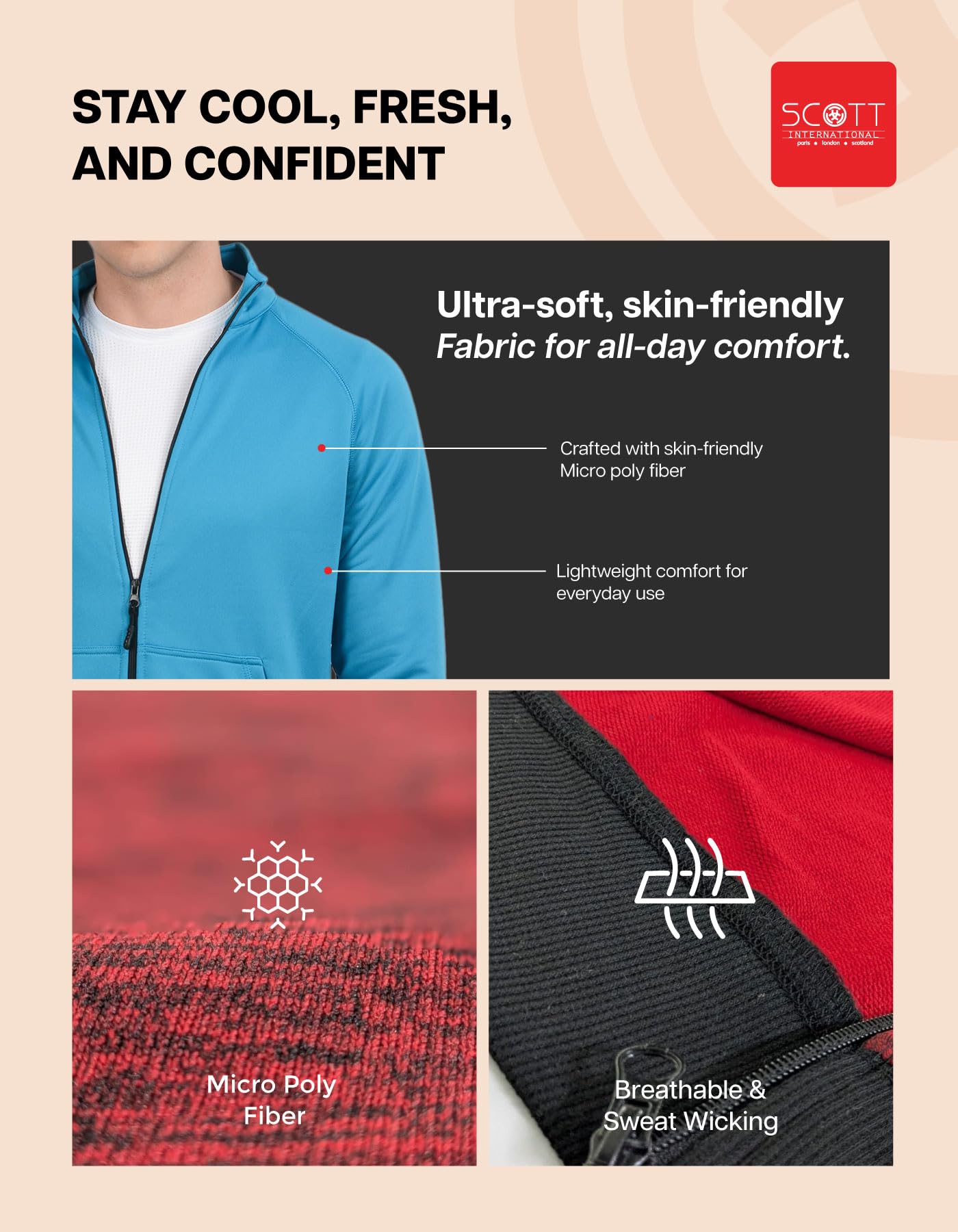 Scott International Jackets for Men | Winter wear | Men's Polyester Full Sleeve Zip with Pocket | Men Jackets | Winter Standard length Jackets - Image 6 thumbnail