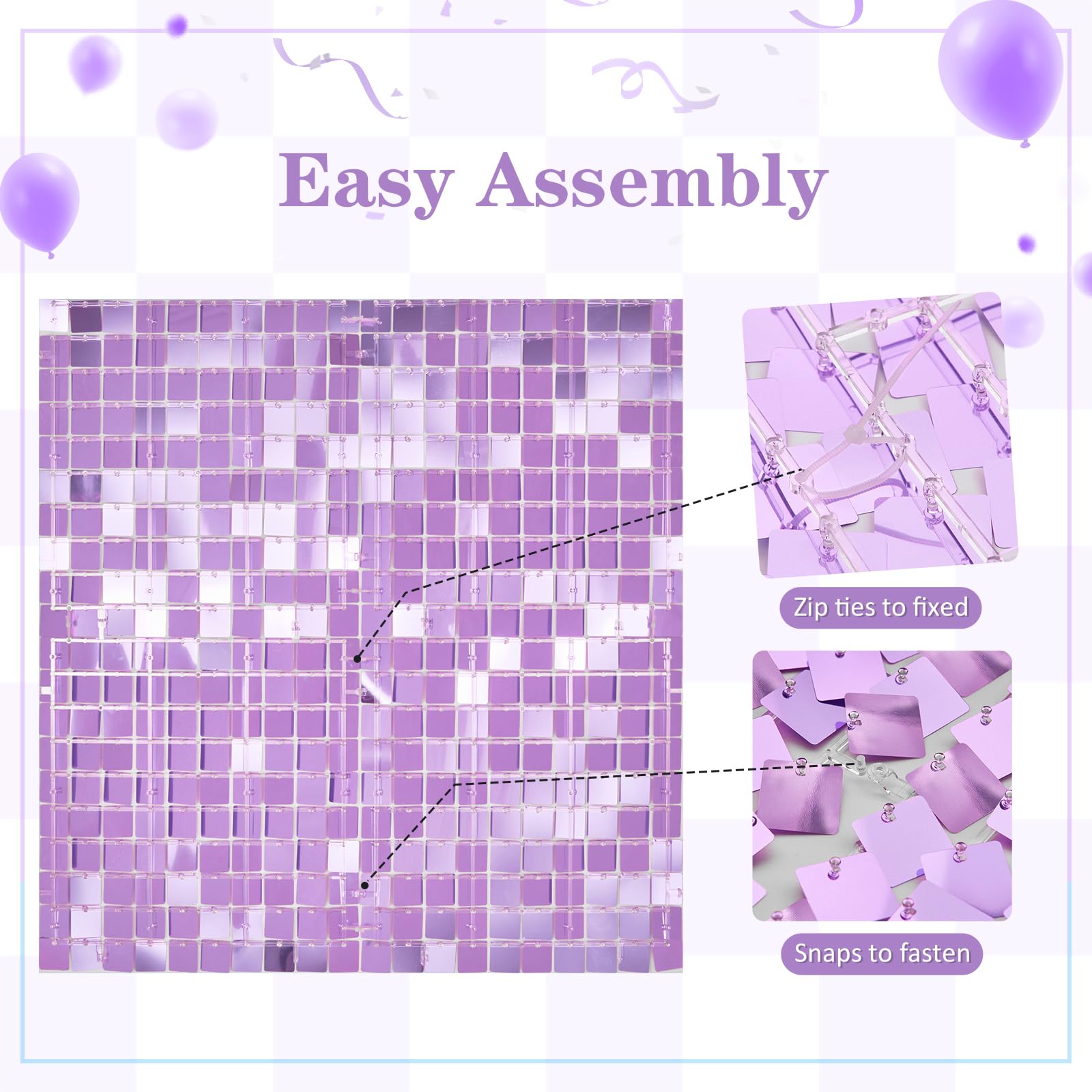 Shimmer Wall Backdrop Panels Parties Lavender Shimmer Wall Background 24-Pack Backdrops Wedding Sequin Backdrop for Birthday Anniversary Wedding Graduation Decor