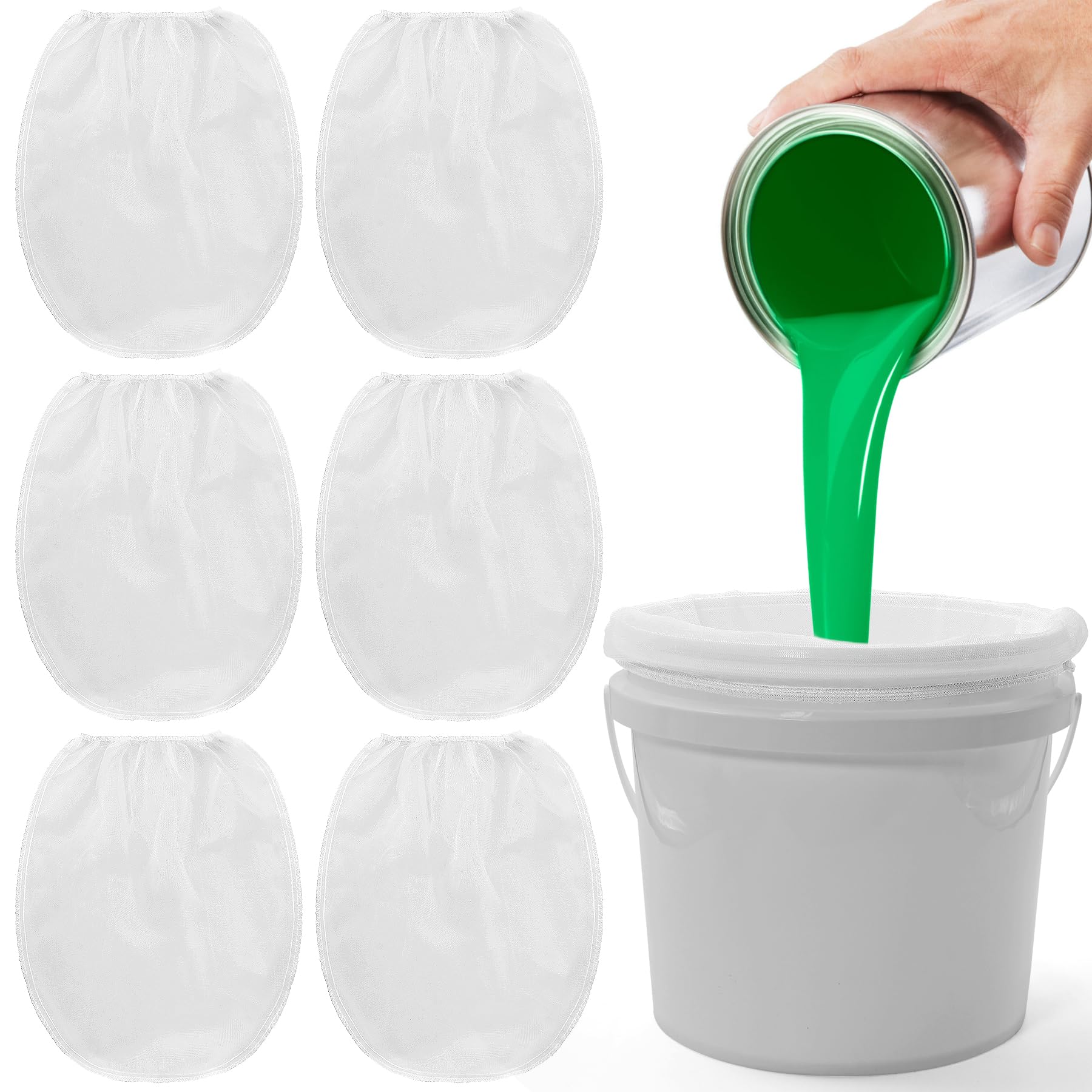 6 Pack 1-Gallon Paint Strainer Bags - Fine Mesh Disposable Bucket Strainers with Elastic Drawstring Top Opening for Paint and Gardening
