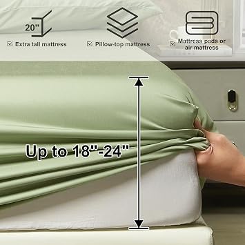 HYPREST Sage Green Queen Sheets - Rayon Derived from Bamboo, Silky Soft Breathable No Sweat Cooling Sheets for Hot Sleepers, Extra Deep Pocket Fits 18-24 Thick Mattress