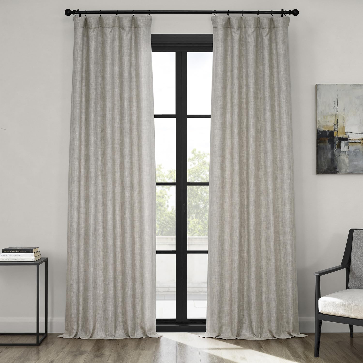 HPD Half Price Drapes Faux Linen Room Darkening Curtains - 96 Inches Long Luxury Linen Curtains for Bedroom & Living Room (1 Panel), 50W X 96L, Oatmeal