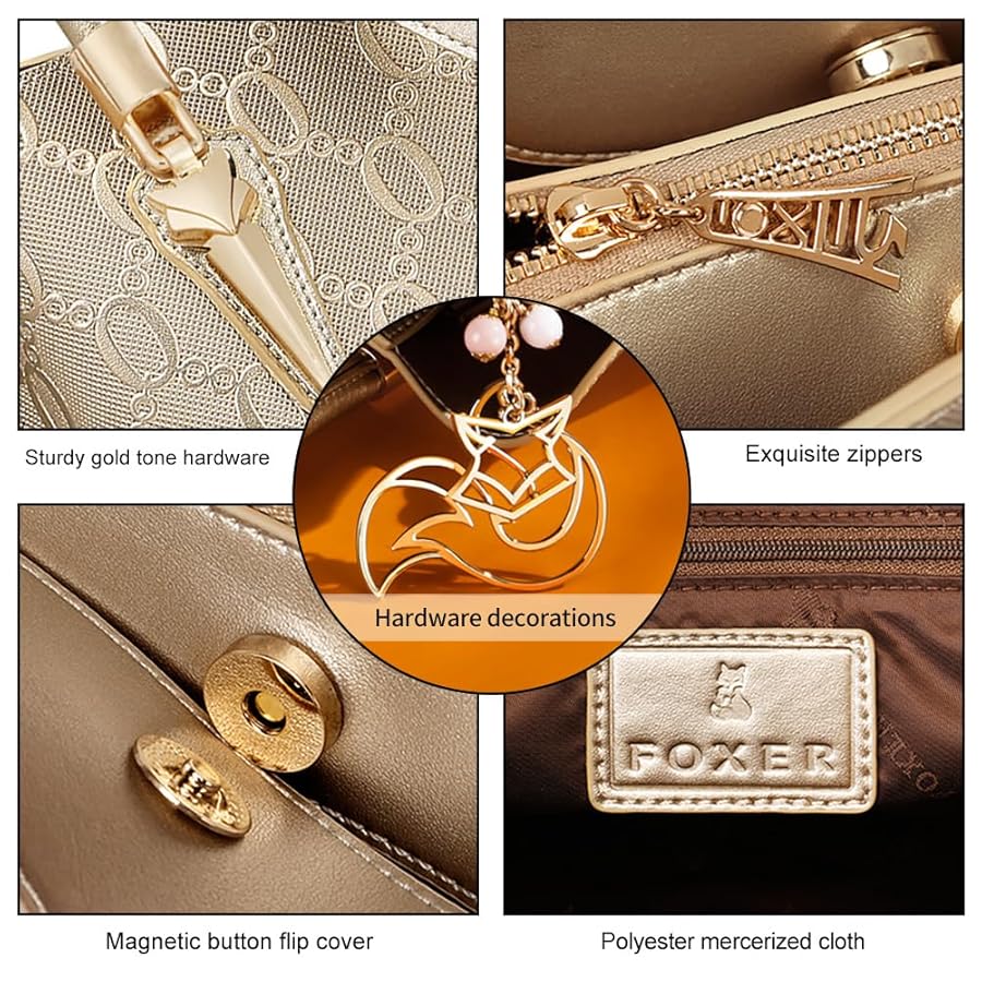 FOXER Designer Chain Pattern Tote Bag with Adjustable Strap