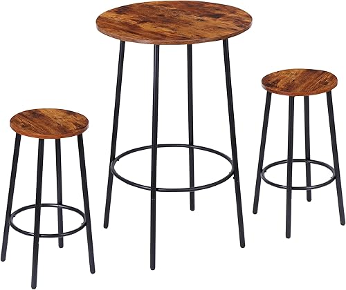Miniatura 9 de ZenStyle Juego de mesa de comedor redonda pequeña de 3 piezas, mesa de bar redonda con taburetes de bar, mesa de altura de mostrador y sillas para